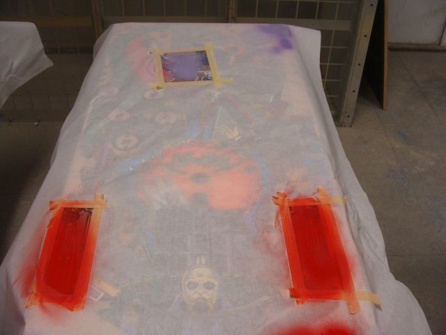 34
 The red in the  lower portion is refinished in addition to the violet .The red area was previously roughed in  to hide the 