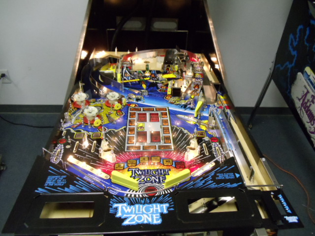 229
Playfield is in the cabinet and powered up for testing.