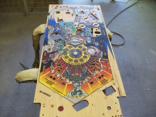 61
 Playfield is  being prepped for the  repaints and next coat of  clear.