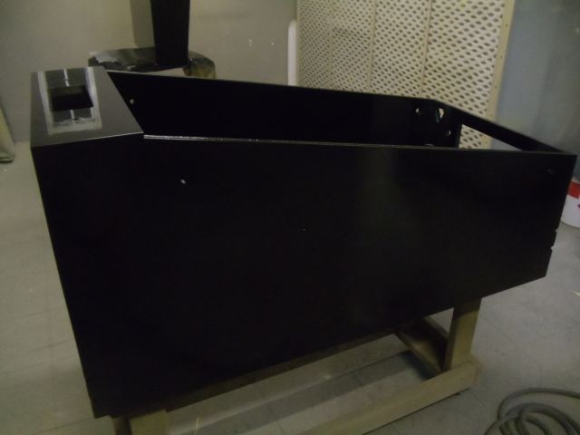 124
Cabinet is cleared with a  matte clear coat.It is glossy in the pics but will  gloss down as it cures.