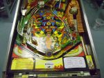 5
Playfield has the typical insert  bordering to be refinished but it is nice overall with  good wood tones and no ball swirl i
