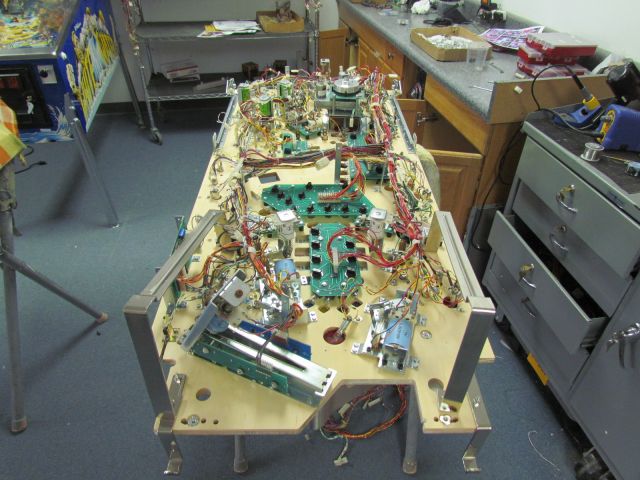 113
Ready to drop back in the cabinet.I will  tighten up the  wiring after I install a bit more stuff.This playfield can get to