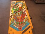 51
Playfield is sanded  once more and the replacement insert text  are  in place.
