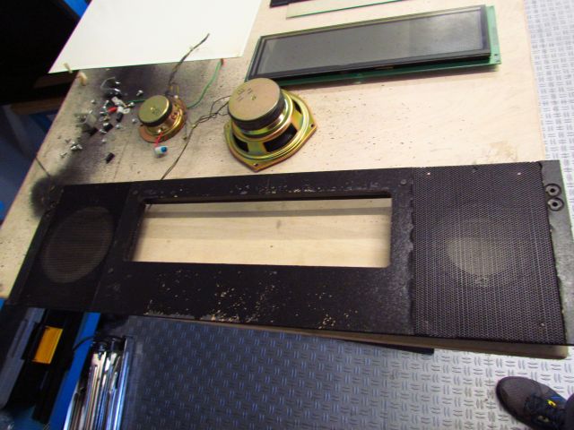 80
Speaker panel is torn  down .The parts will be refinished,polished,cleaned  or buffed accordingly.